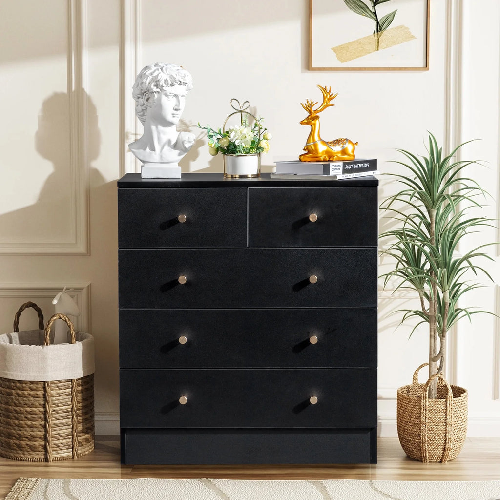Black 6 Drawer Wood Dresser E715