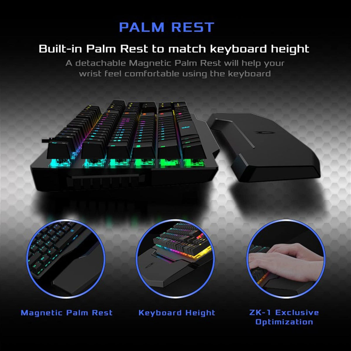 Wired Mechanical Gaming Keyboard, RGB, Detachable Magnetic Palm Rest, Aluminum Top, 104 Keys, Black J8635