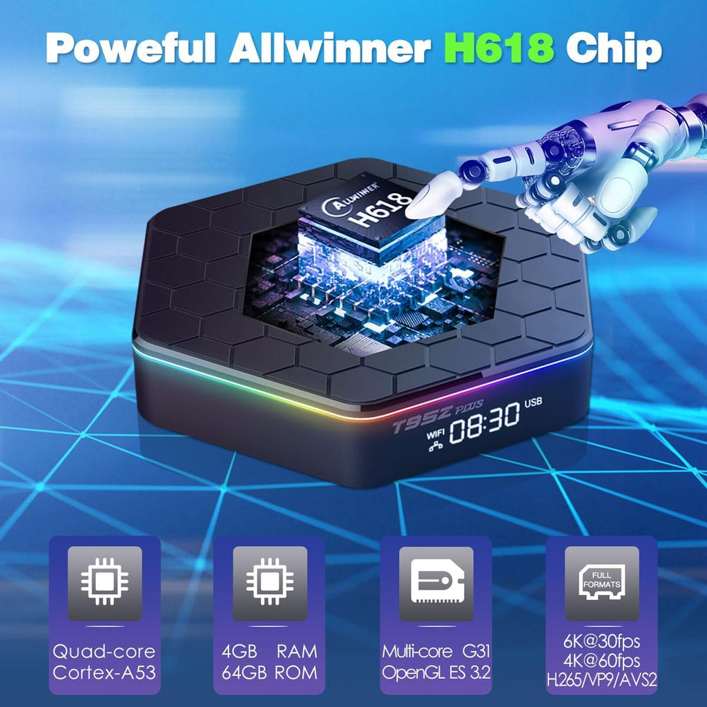 Android TV Box 4GB RAM 64GB ROM 6K 4K Wi-Fi 6 Bluetooth 5.0 USB H843