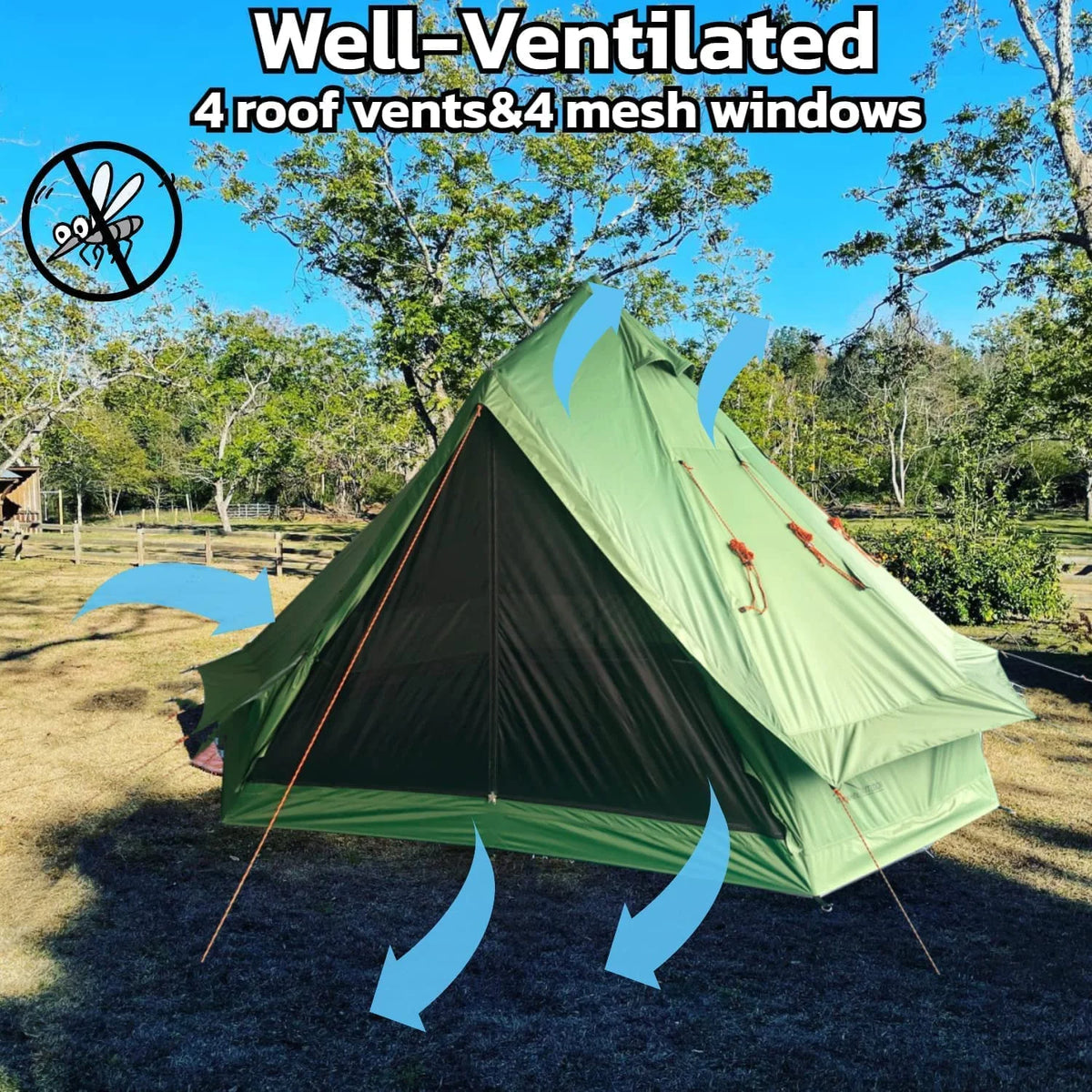 Waterproof 13.2ft/4M Green B1 Bell Tent with Black Footprint H9729