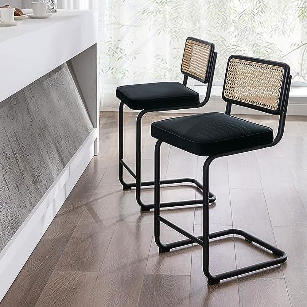 Counter Height Boucle Fabric Barstools with Natural Cane Mesh Z398
