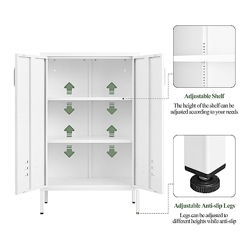 White Metal Storage Cabinet with 2 Doors and 2 Adjustable Shelves R532