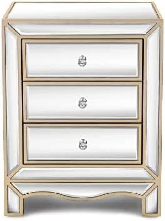 Mirrored Nightstand Bedside Table 3-Drawer Accent End Tables M6863