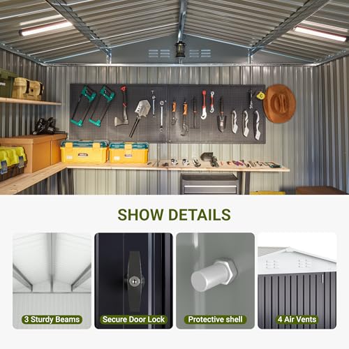 10x14 White Metal Storage Shed with Lockable Doors T2151