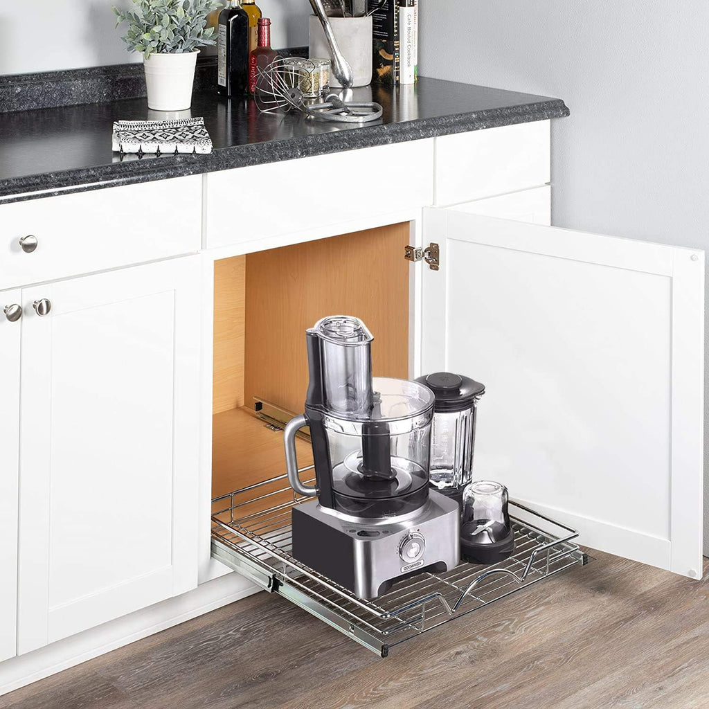 Chrome Finish Wire Frame Pull Out Drawer Cabinet Organizer O133972