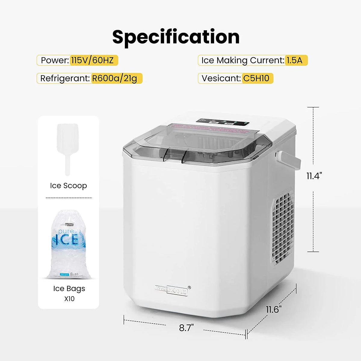 Portable Countertop Ice Maker with Handle, 26lbs/Day, White A121764