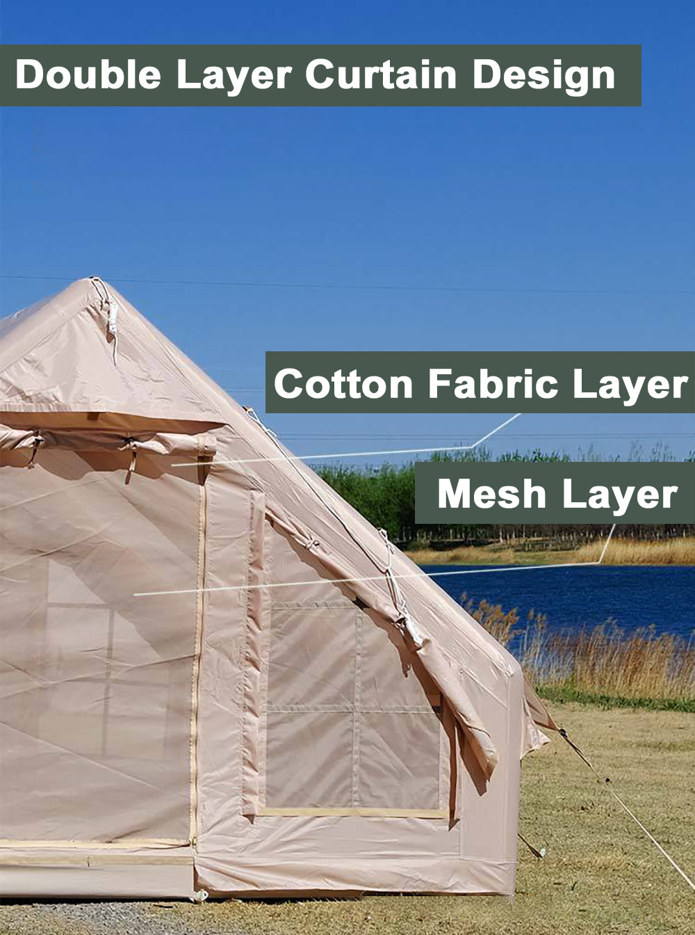 Inflatable Waterproof Windproof Oxford Camping Tent with Electric Pump L202