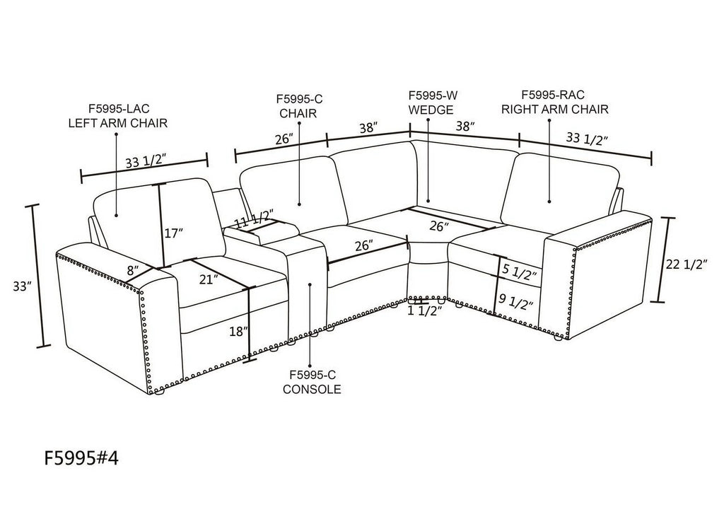 Brown 5-Pieces USB Power Outlet Sofa Set Y4786