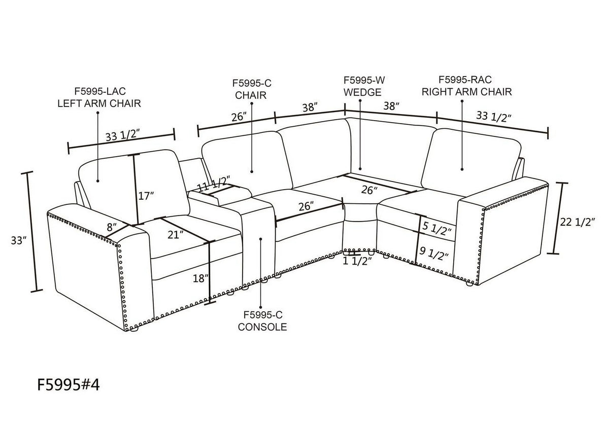 Brown 5-Pieces USB Power Outlet Sofa Set Y4786