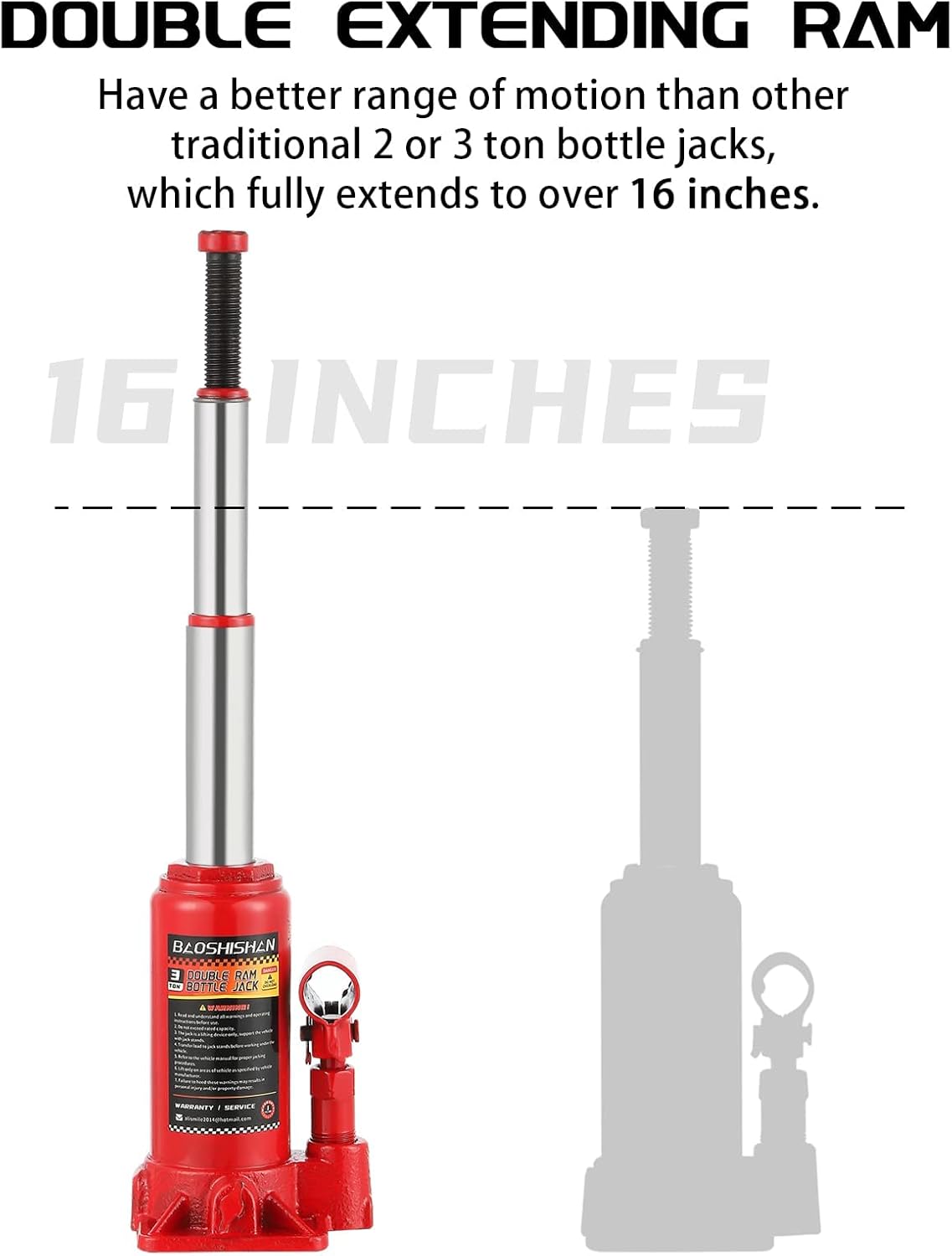 3 Ton Double Ram Bottle Jack with Carrying Case Pack of 2 Q49091