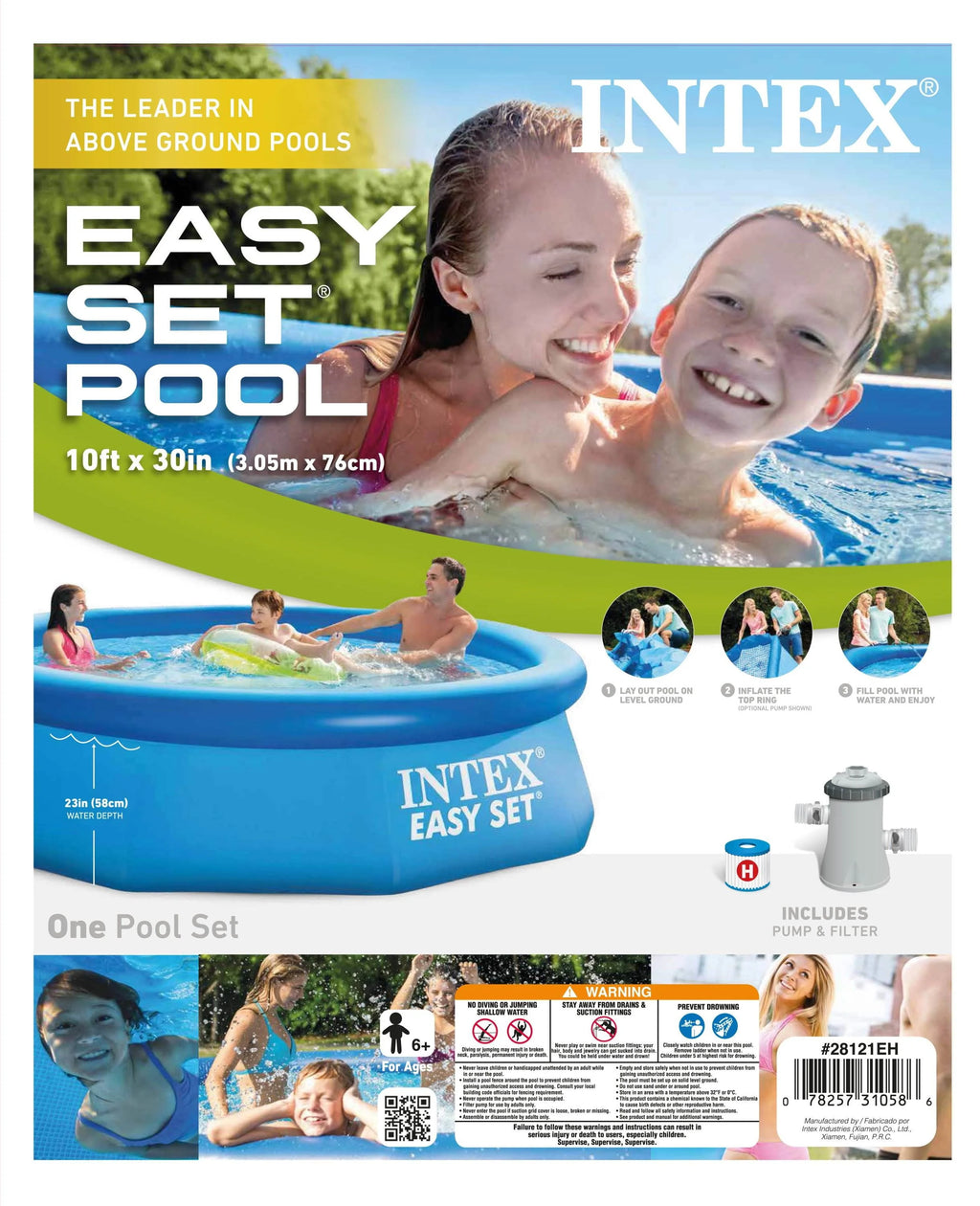 10ft x 30in Inflatable Round Swimming Pool & Pump F71060