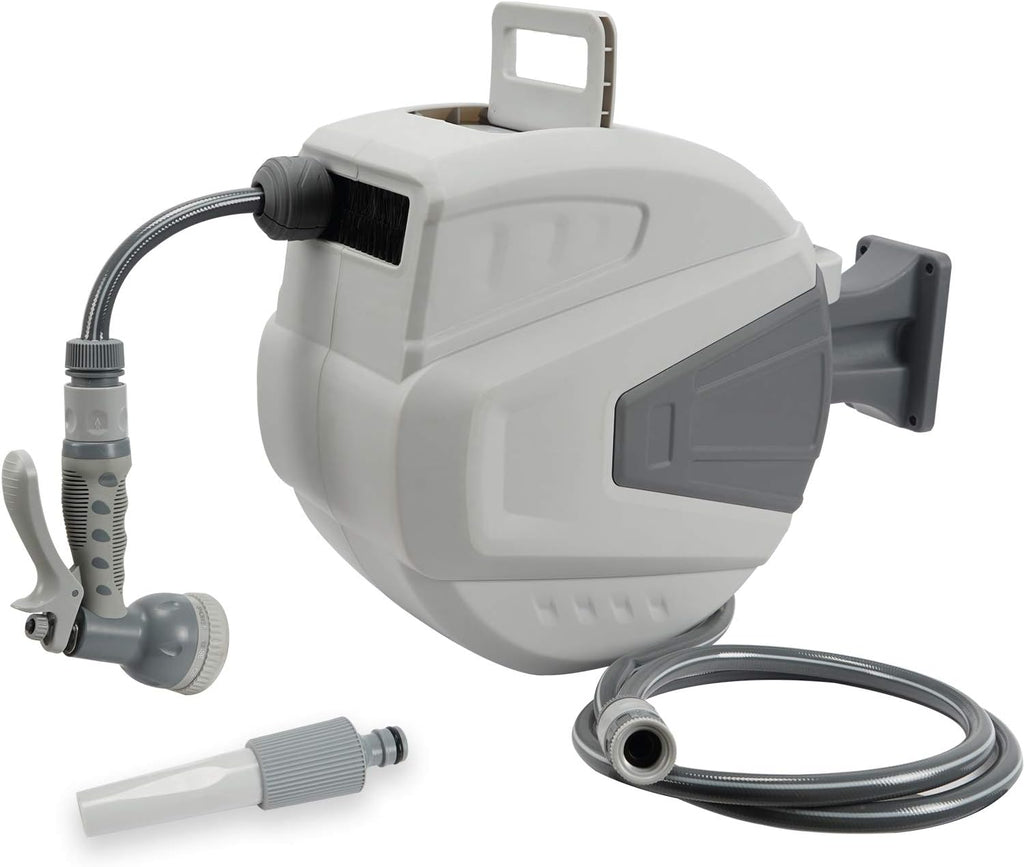 Black Wall Mounted Garden Hose Reel with Sprayer Nozzle L972