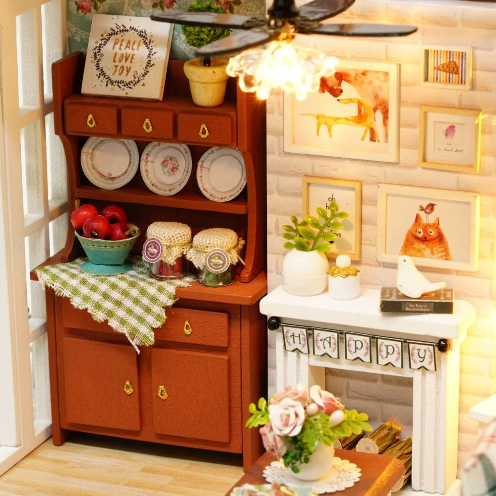 DIY Miniature Dollhouse Kit 3D Wooden House Room Craft with Furniture LED Lights M655275