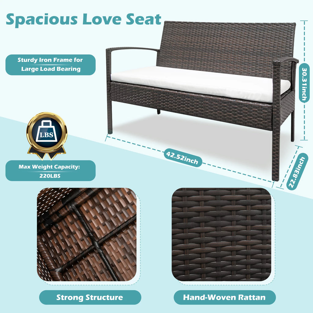 4 Pieces Rattan Cushioned Sofa and Chair Set with Table R55418