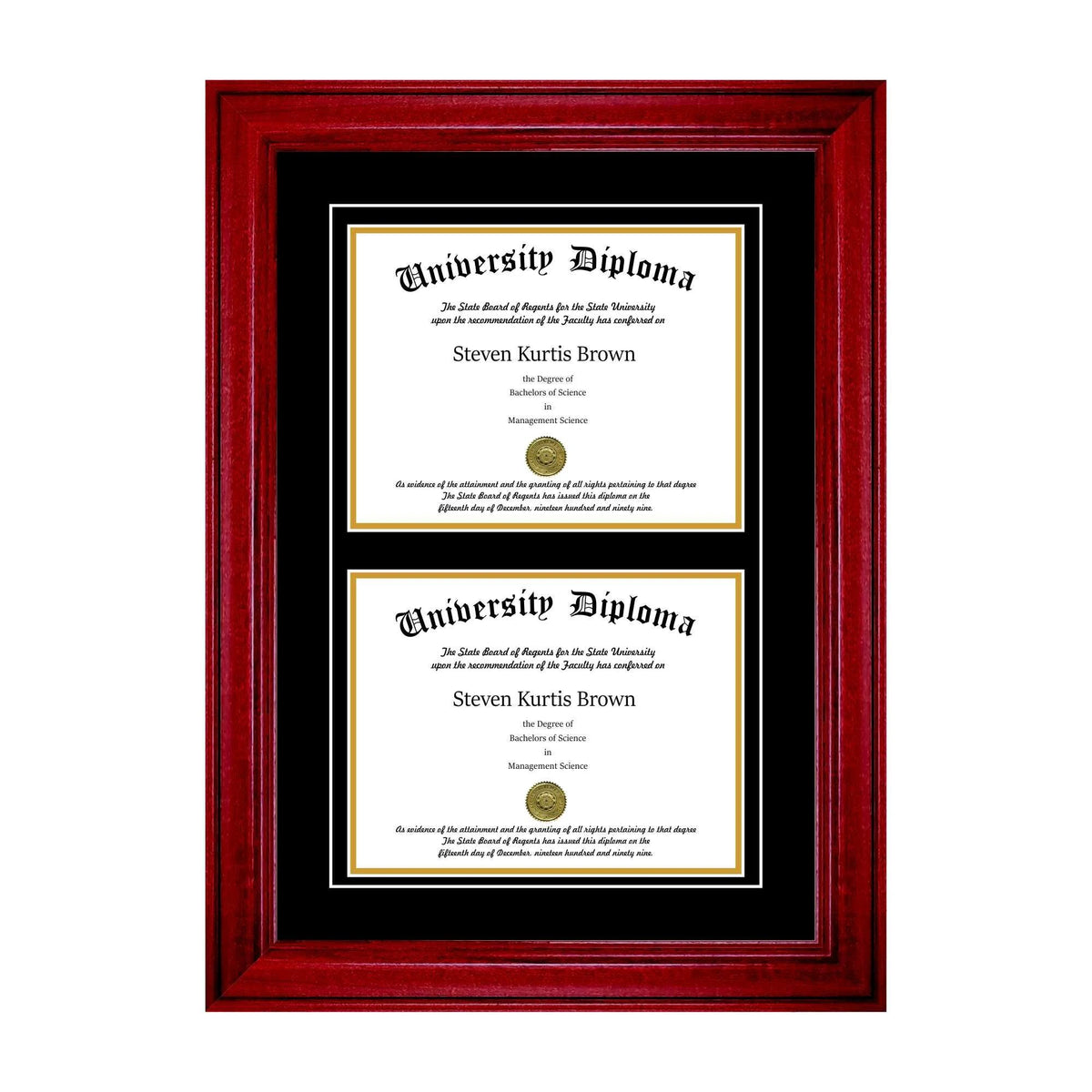 Double Diploma Frame with Double Matting Cherry 2x22 Frame G409