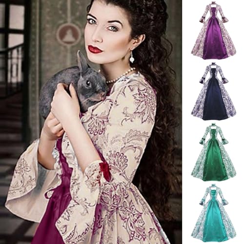 Women Renaissance Medieval Maxi Dress Corset Victorian Vintage Half sleeve Dresses I545