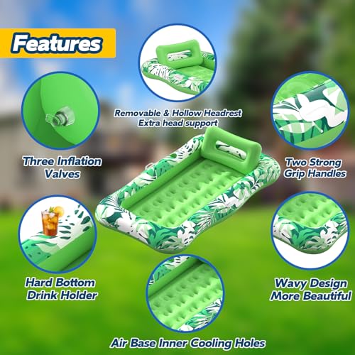 76" x 48" Inflatable Tanning Pool Lounger Float with Pillow S77867
