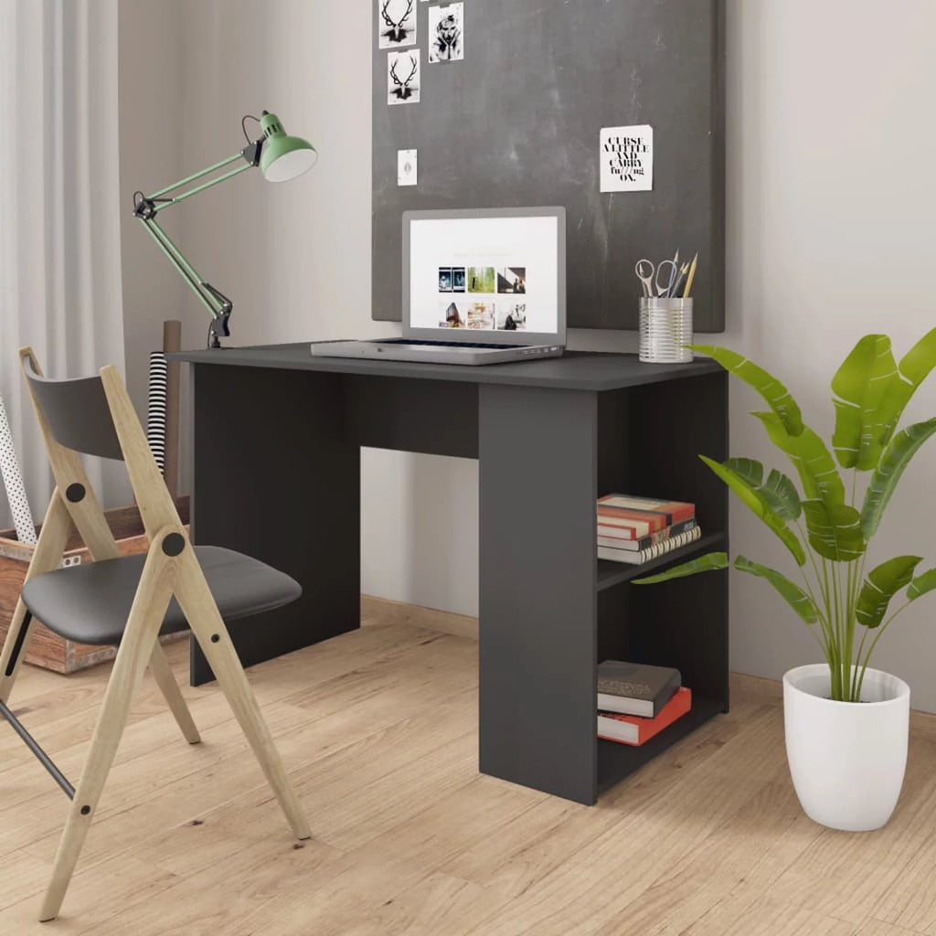 Gray Engineered Wood Computer Desk with Storage Shelves R27214