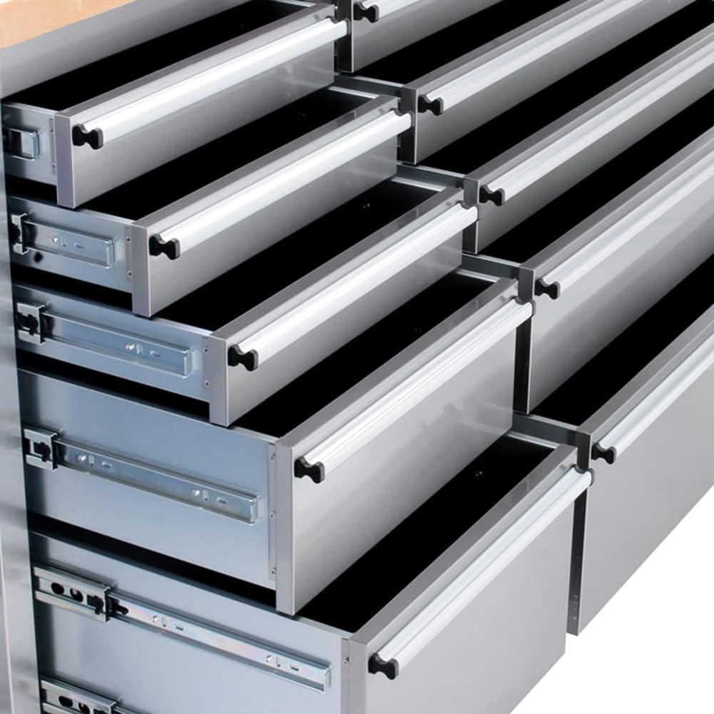 15 Drawer Stainless Steel Rolling Tool Chest with Wheels and Wood Top A341295