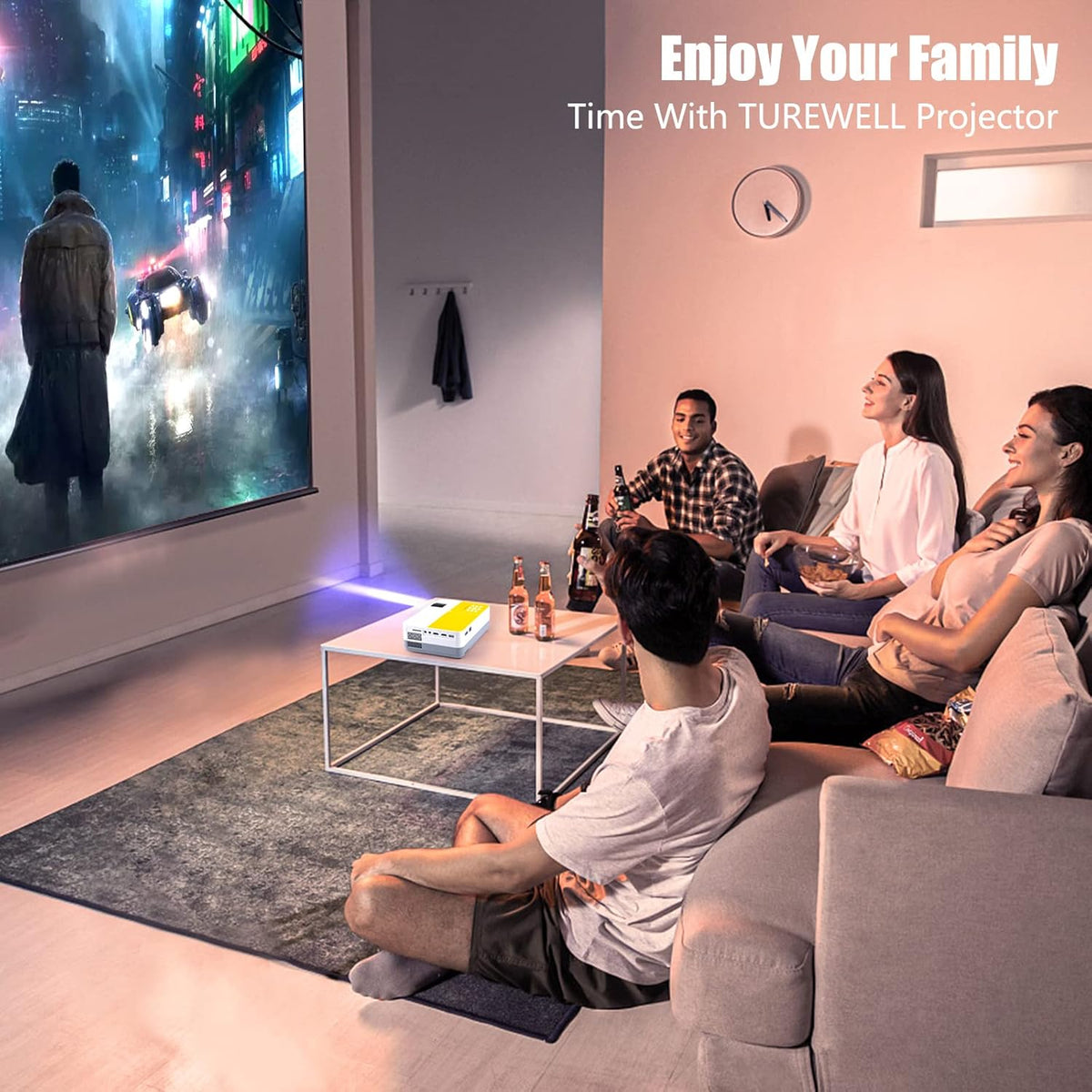 Mini Projector, 55000 Hours Full HD 1080P Supported Portable Video Projector T7011