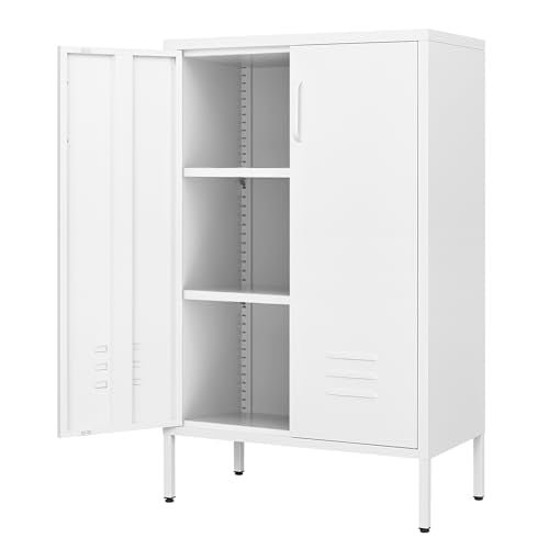 White Metal Storage Cabinet with 2 Doors and 2 Adjustable Shelves R532
