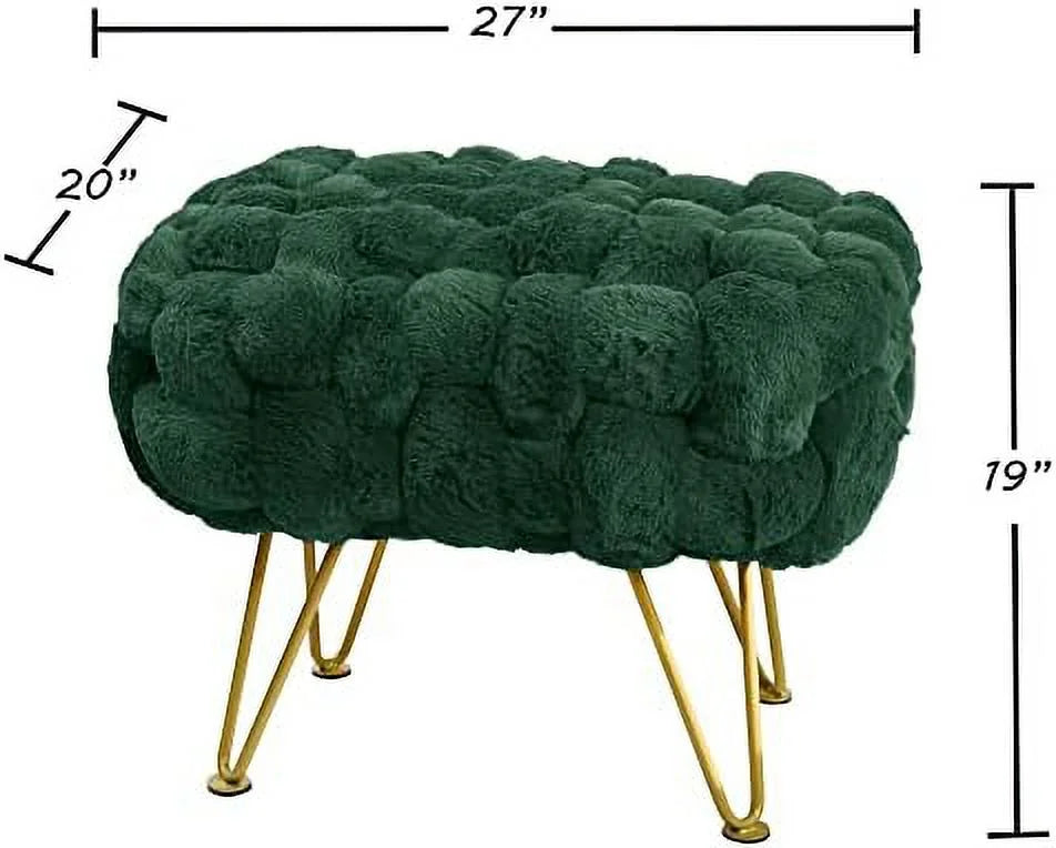 Pink Soft Faux Ottoman Fuzzy Bench Seat 27"x20"x19" Sturdy Accent Coffee Table Fluffy Shoe Stool with Golden Legs M737