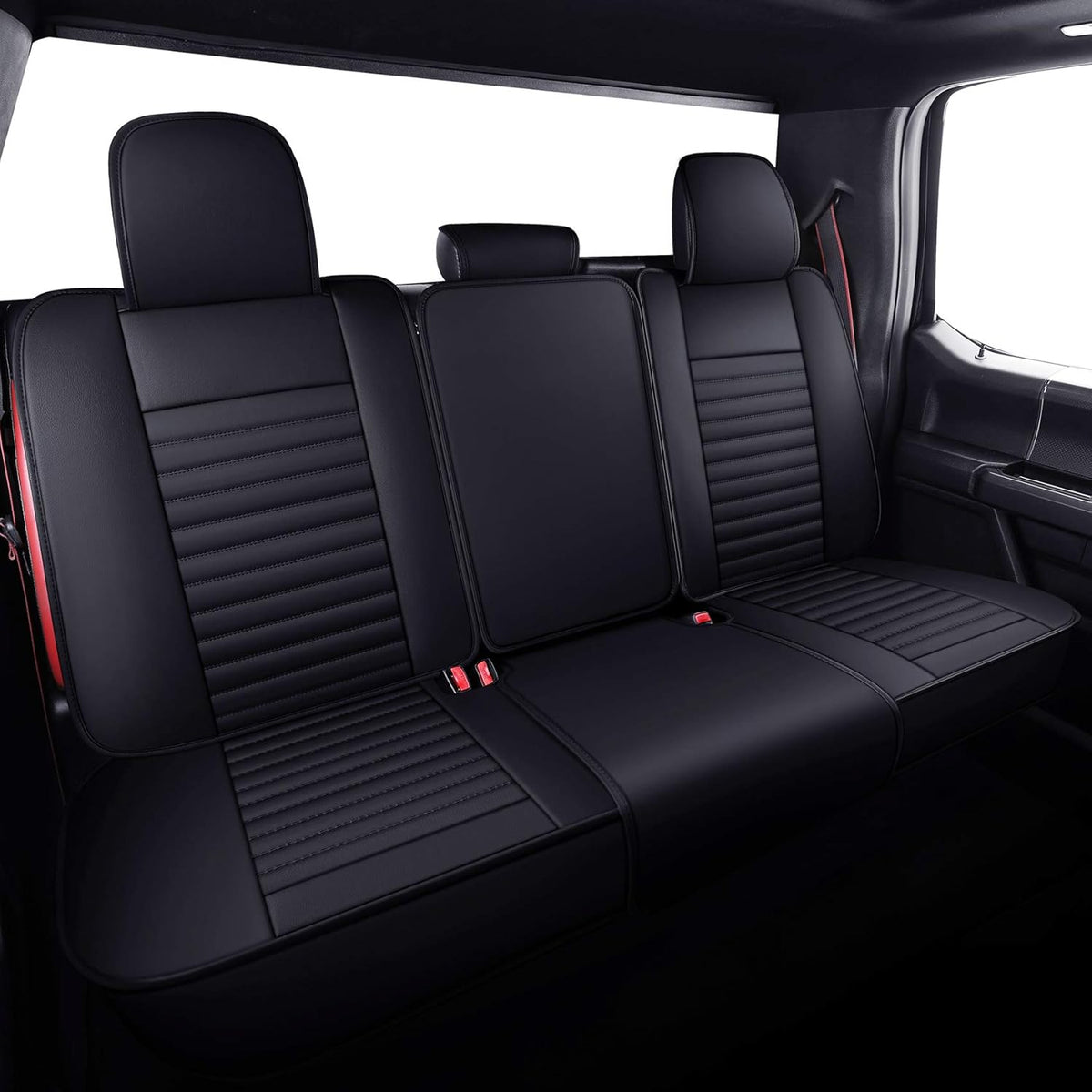 Waterproof Leather Truck Seat Covers Full Set Black-Red Y197