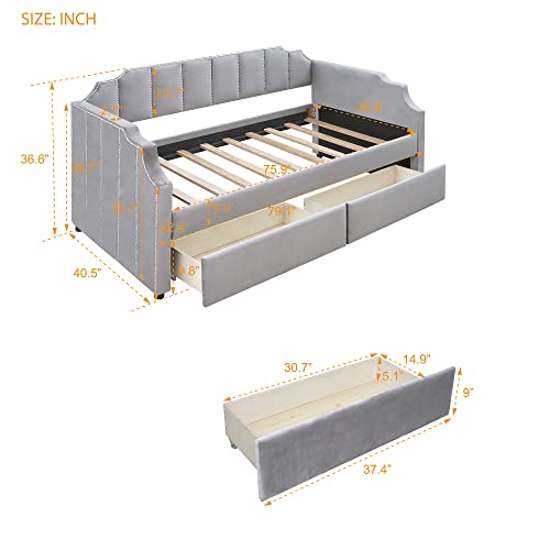 Gray Velvet Twin Daybed with 2 Drawers P34473