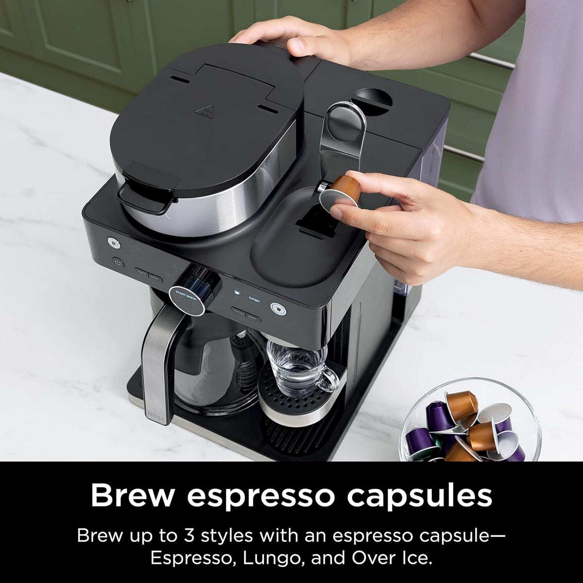Black and Stainless Steel Espresso & Coffee System, 12-Cup Carafe, Built-in Frother W941197