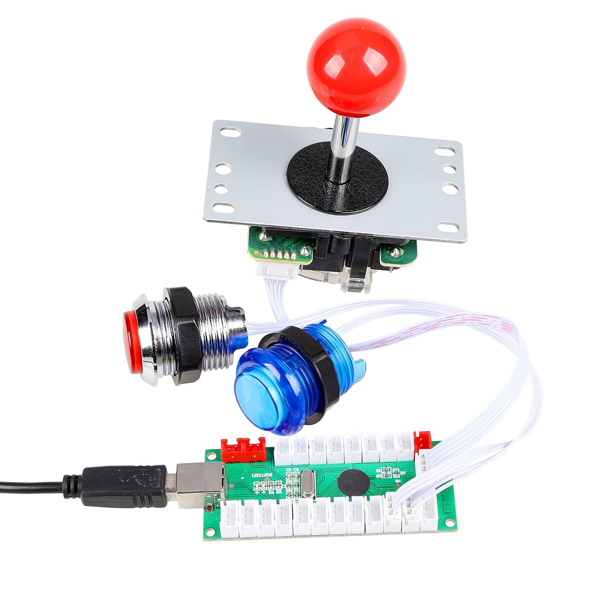 4 Player LED Arcade DIY Kit USB MAME PC Game Retro Controller Including 4x Arcade Joystick 40x LED Chrome Arcade Buttons 4x Zero Delay USB Encoder S319302