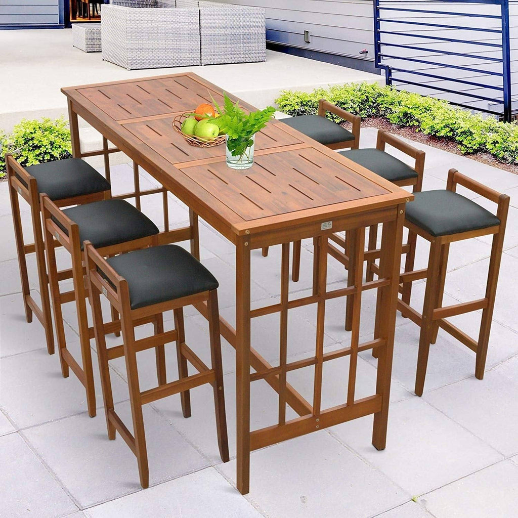 Brown 7 Piece Acacia Wood Bar Height Dining Set K2976