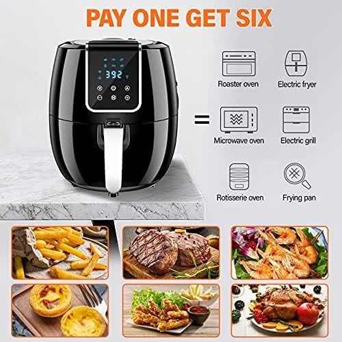 6-in-1 Air Fryer 7Qt 6.5L Smart Electric Hot Airfryer BLACK E6674