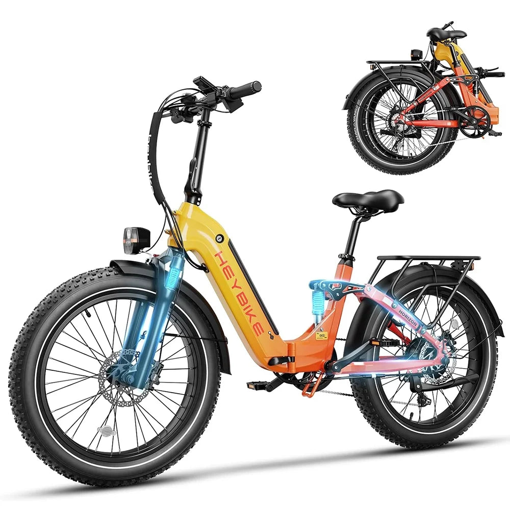 Electric Bike 750W Foldable Ebike with 48V 14.4AH Removable Battery 24" x 4.0" Fat Tire Step-Thru Electric Bicycle T454