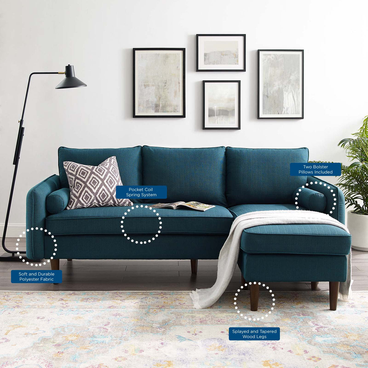 Navy Blue Fabric Sectional Sofa Set Z524752
