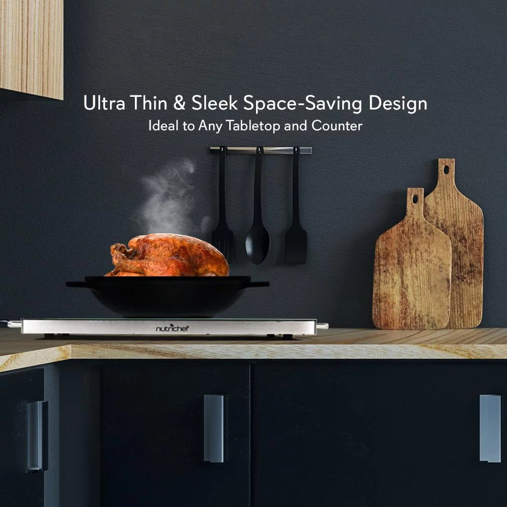 Electric Hot Plate Tray Dish Warmer with Black Glass Top A99936