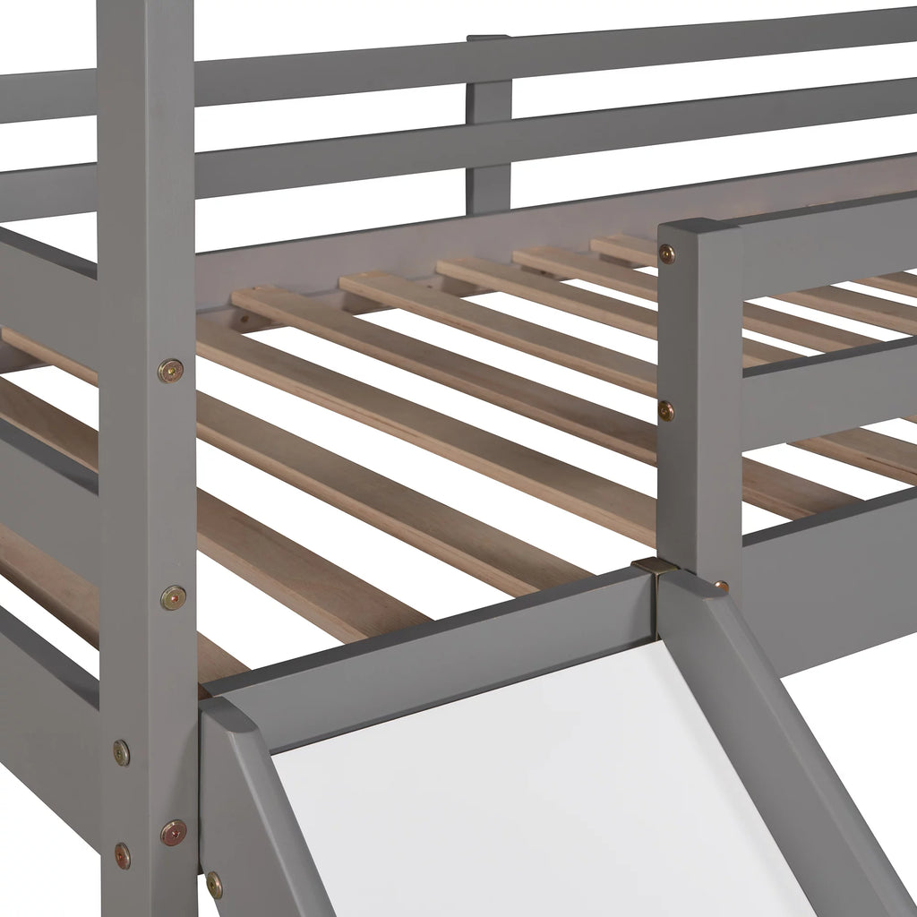 Twin Wood Loft Bed with Slide and Ladder G2655