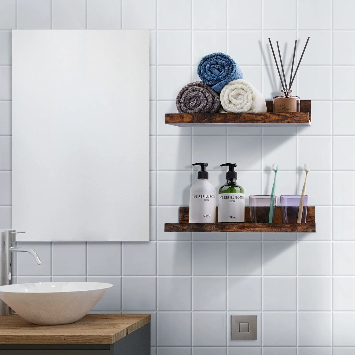 Black Wood Floating Shelves Set of 5 T71102
