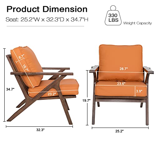 Brown Leather Upholstered Armchair with Wood Frame I9123