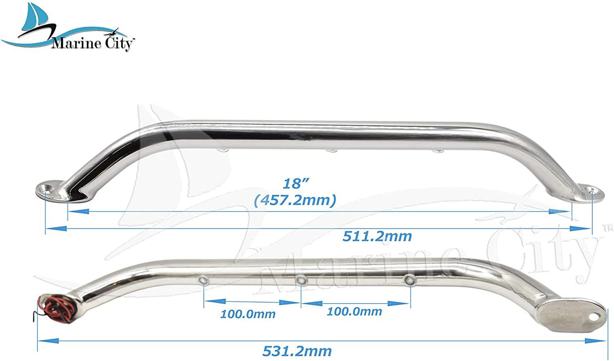 Stainless Steel 18 inches Grab Rail Handle with 3 LED Lights O64441
