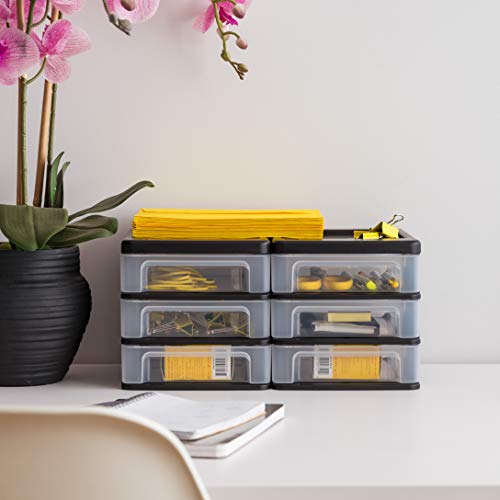 Black Plastic 3-Drawer Stacking Storage Organizer, 2-Pack L508