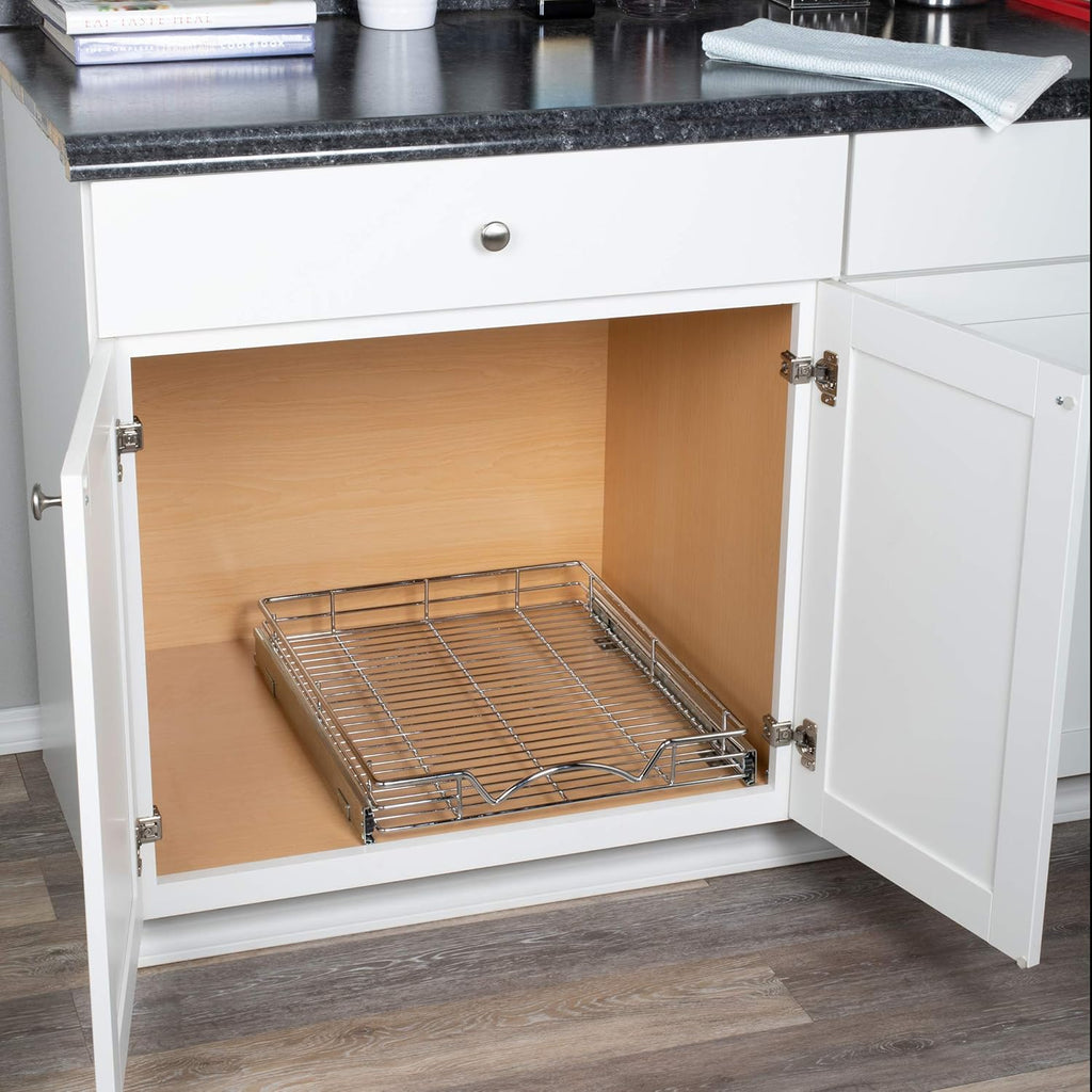 Chrome Finish Wire Frame Pull Out Drawer Cabinet Organizer O133972