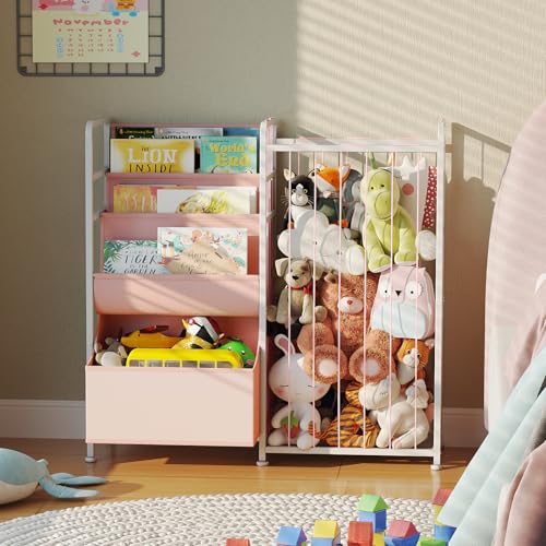 White Kids Bookshelf and Stuffed Animal Storage with Toy Box G4211