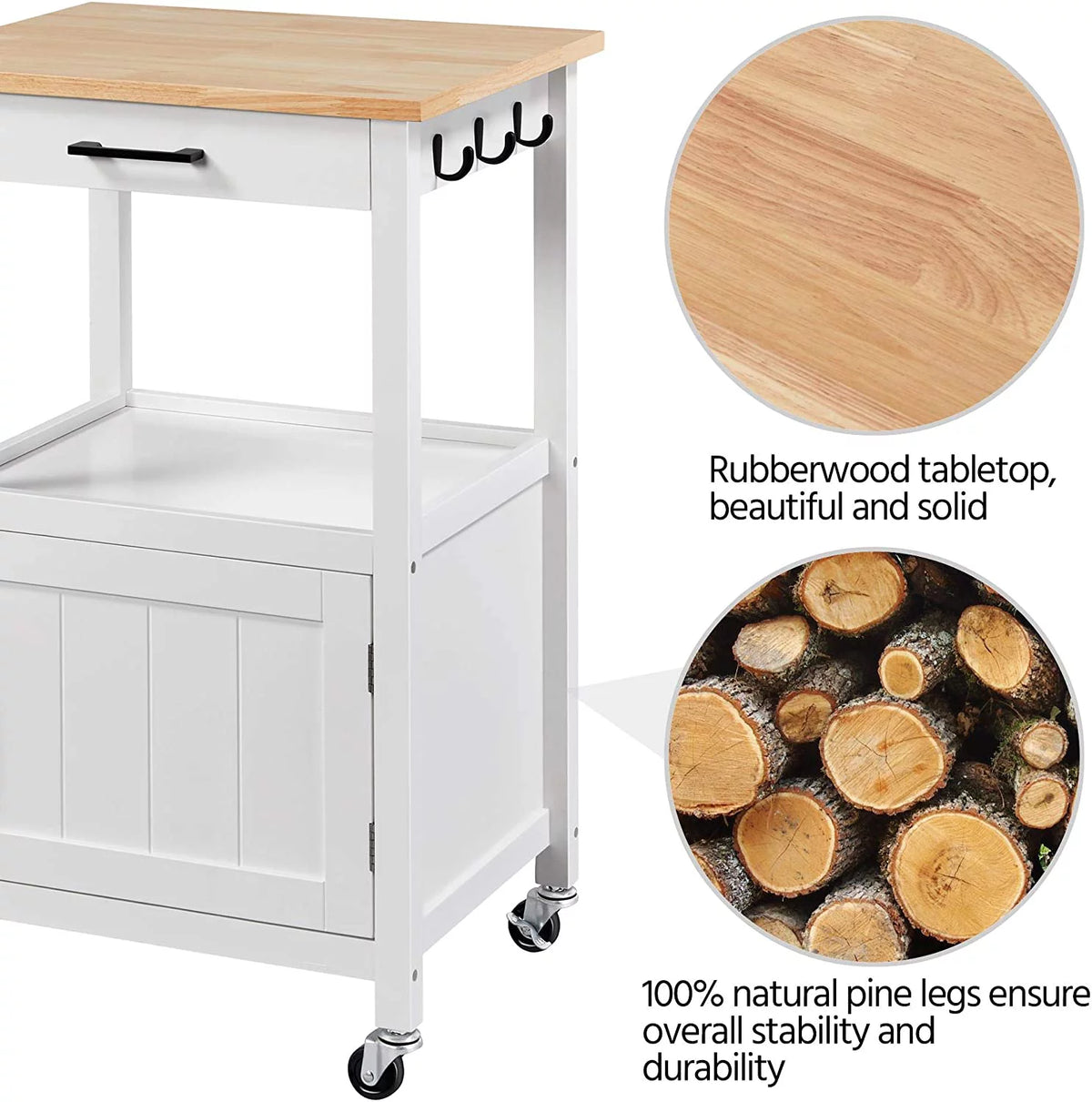 White Rolling Kitchen Island with Single Door Cabinet A861