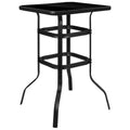 Black Tempered Glass Metal Patio Bar Table K856220