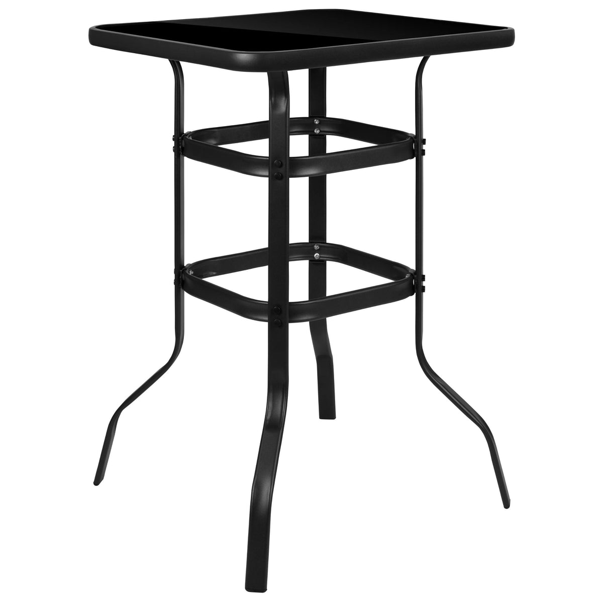 Black Tempered Glass Metal Patio Bar Table K856220