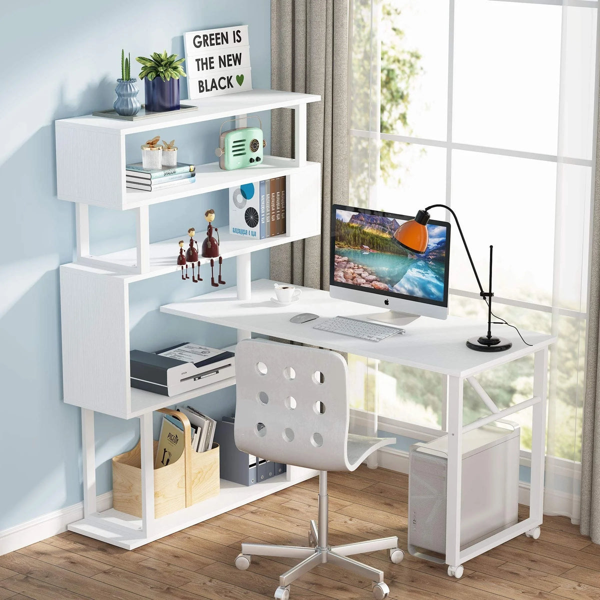 L Shaped Desk with Storage Bookshelf Black J443