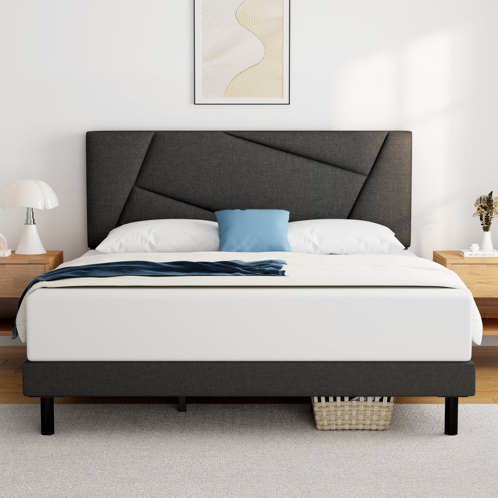 Queen Size Fabric Upholstered Platform Bed Frame C8277