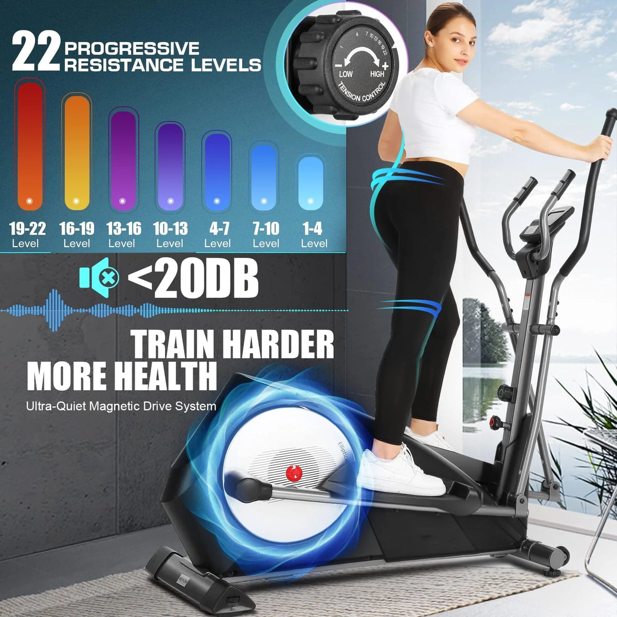 Elliptical Machine with 22 Resistance Levels, LCD Display D12581