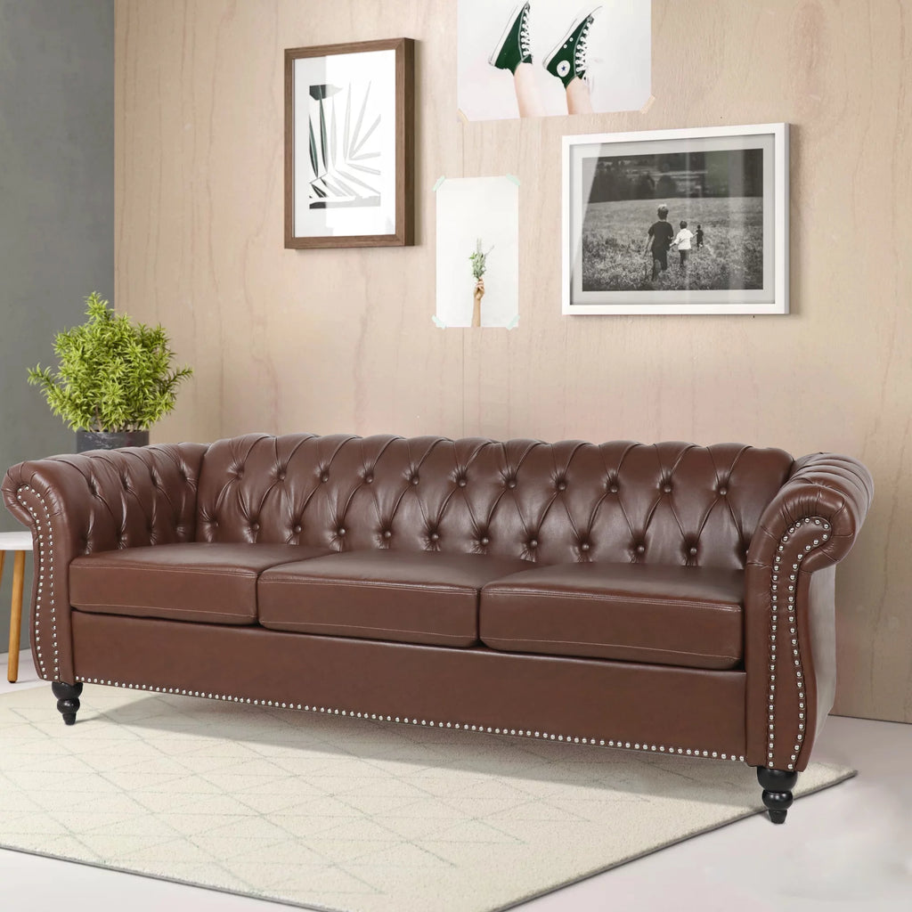 Brown 3 Seater Faux Leather Sofa W91833