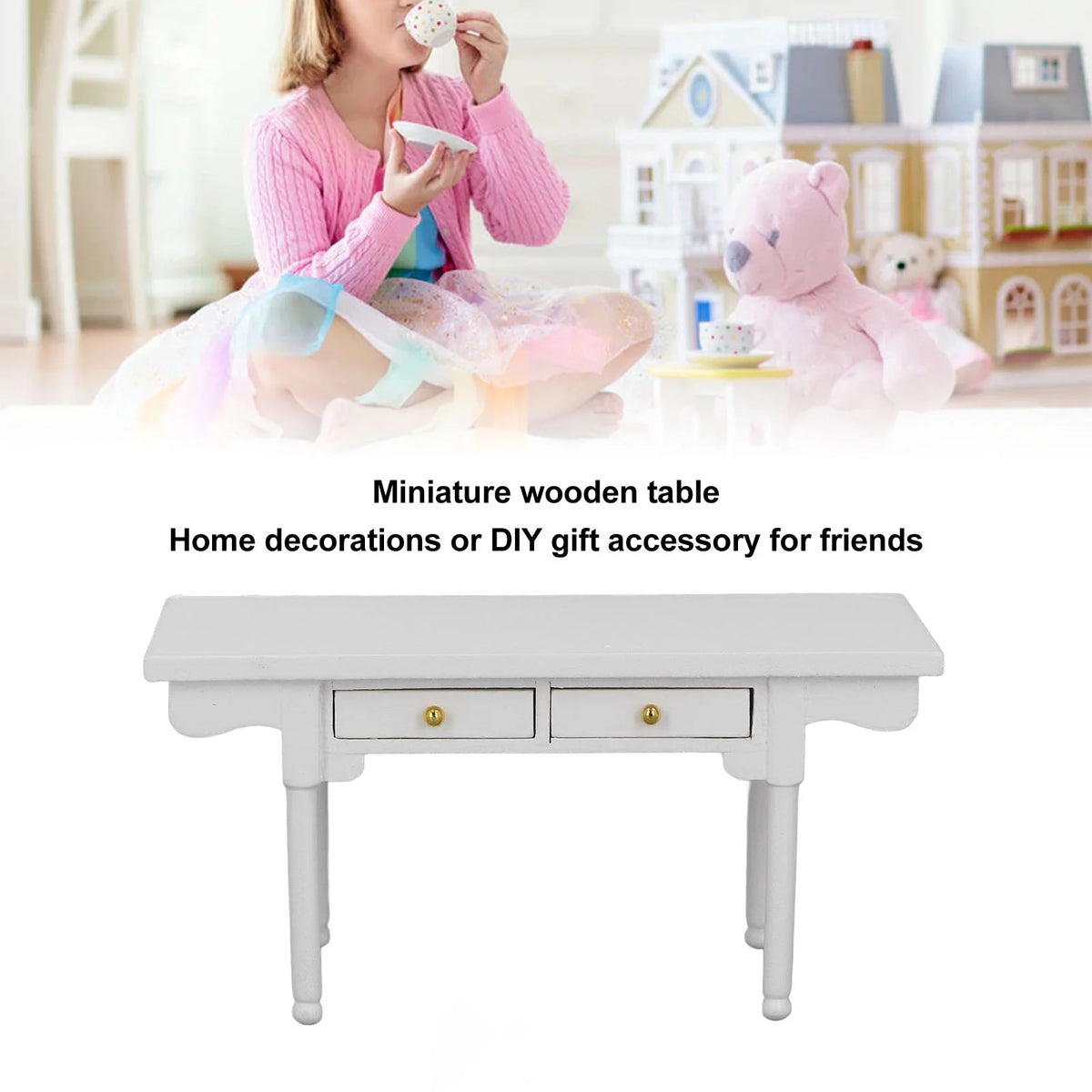 12 Desk Wooden Miniature Table Dollhouse Furniture Q2625